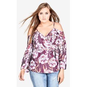 City Chic - Pink/purple cold shoulder wrap blouse